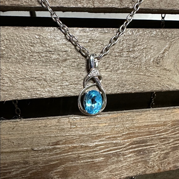 925 sterling silver great shape blue topaz faceted crystal gemstone necklace - Picture 2 of 8